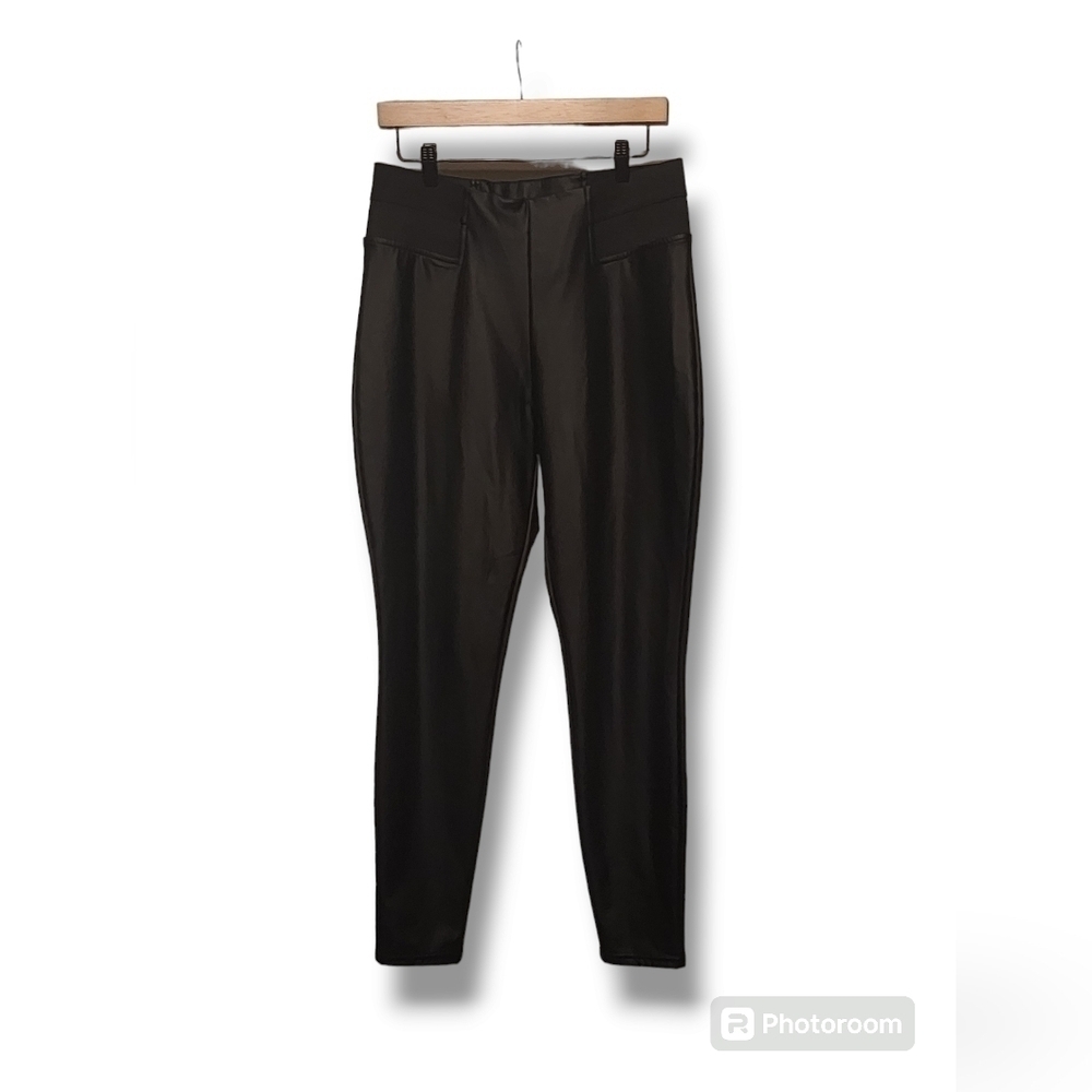 Simply Vera Wang Black Faux Leather High Waist Coated Leggings Stretch Waist Lg
